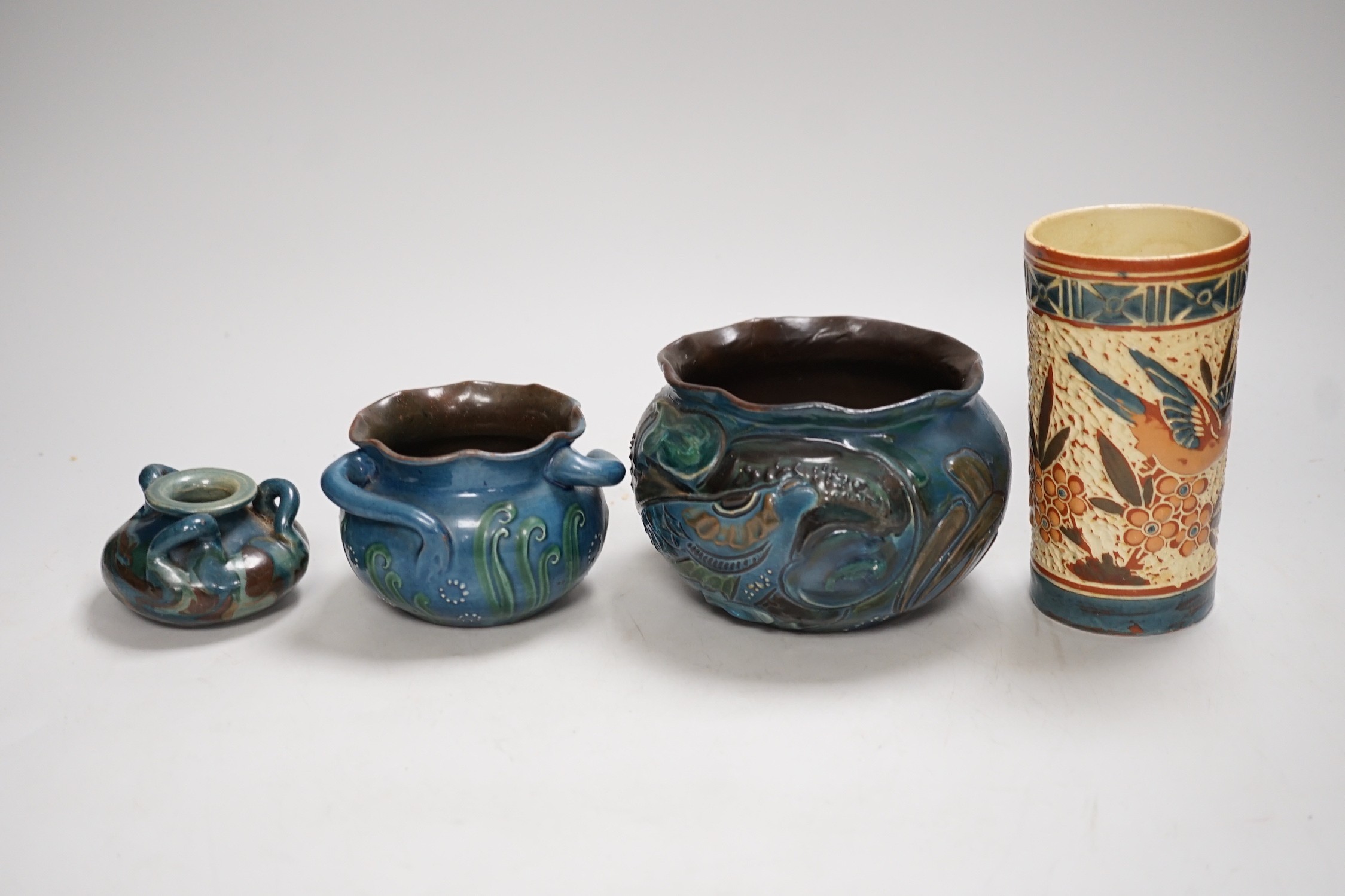 Four various Brannam pots, tallest 13cm